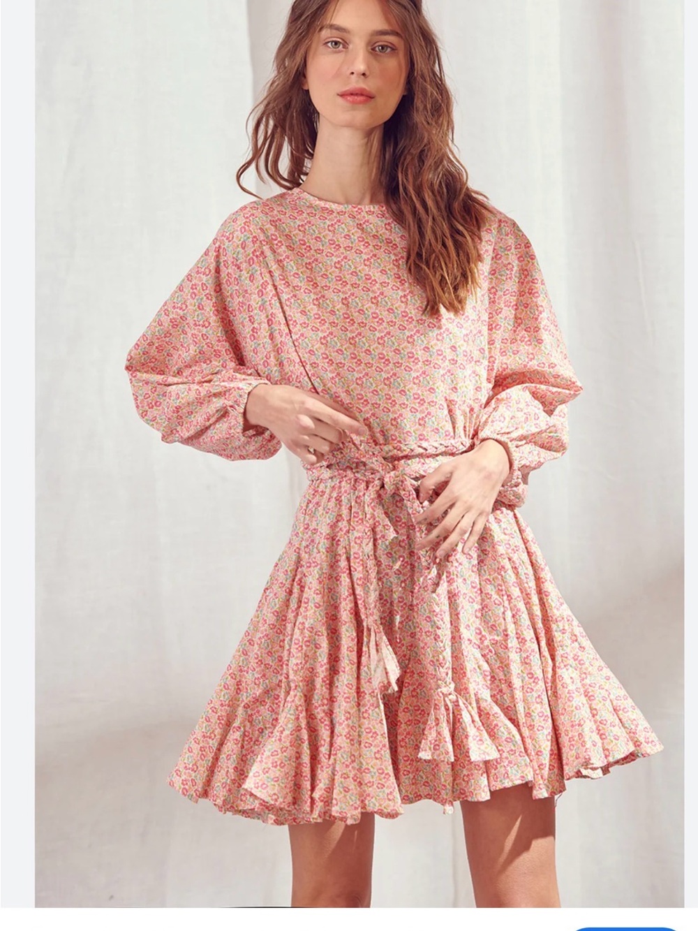 Anna Grace Pink Floral Tie-Waist Mini Dress